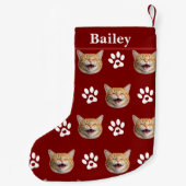 Custom Cat Face & Name Paw Print スモールクリスマスストッキング (裏面)