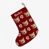 Custom Cat Face & Name Paw Print スモールクリスマスストッキング (裏面 (吊り時))