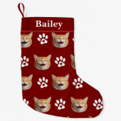 Custom Cat Face & Name Paw Print スモールクリスマスストッキング (正面)