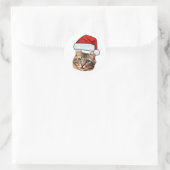 Custom Cat Face Photo Santa Hat Christmas ラウンドシール (バッグ)