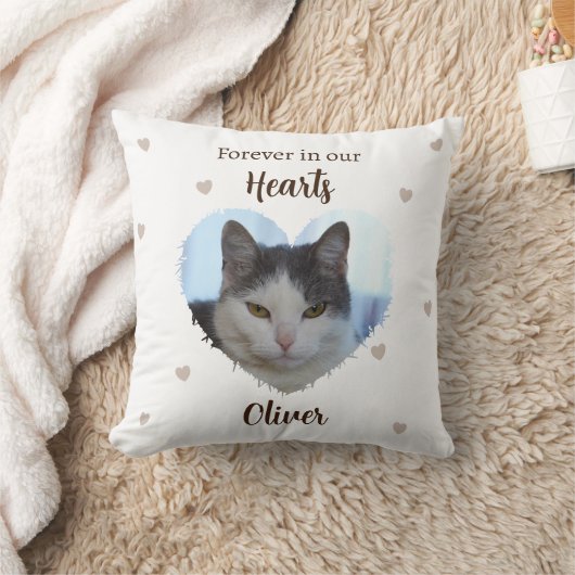 Custom Cat Forever in Our Hearts Throw Pillow クッション (ブランケット)