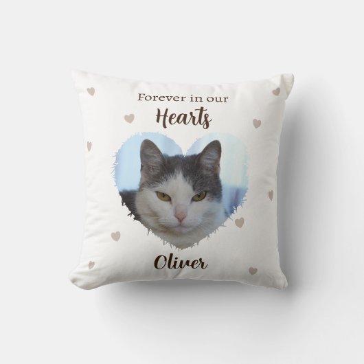 Custom Cat Forever in Our Hearts Throw Pillow クッション (正面)