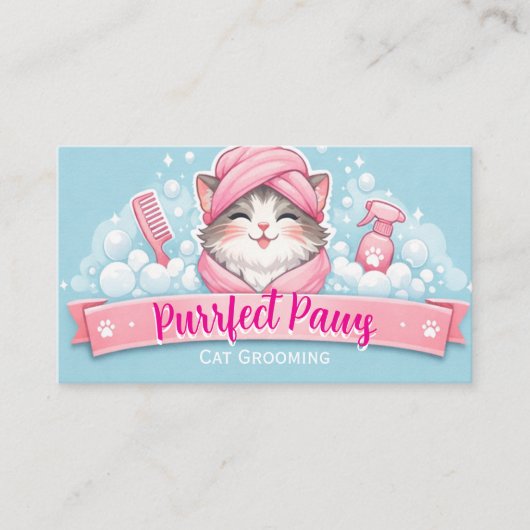 Custom Cat Groomer Business Card – Pastel Design 名刺 (正面)