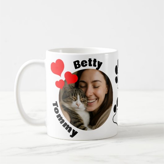 Custom Cat Lover Mug with 2 Photos & Names  コーヒーマグカップ (左)