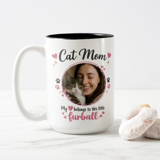 Custom Cat Mom Mug with Photo – Gift For Cat Mom ツートーンマグカップ (ドーナツ)