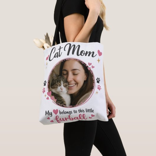 Custom Cat Mom Tote Bag with Photo トートバッグ (クローズアップ)