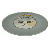 Custom Cat Name Art - Chubby White Cat with Crown カッティングボード (角)