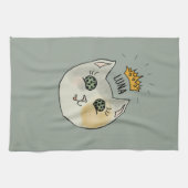 Custom Cat Name Art - Chubby White Cat with Crown キッチンタオル (横)