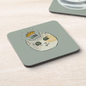 Custom Cat Name Art - Chubby White Cat with Crown コースター (左側)