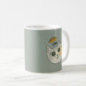 Custom Cat Name Art - Chubby White Cat with Crown コーヒーマグカップ (正面右)