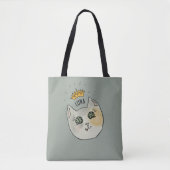 Custom Cat Name Art - Chubby White Cat with Crown トートバッグ (正面)