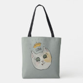 Custom Cat Name Art - Chubby White Cat with Crown トートバッグ (裏面)