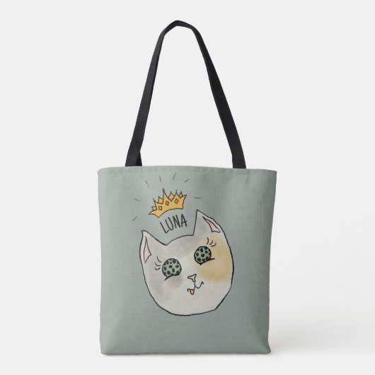 Custom Cat Name Art - Chubby White Cat with Crown トートバッグ (裏面)