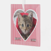Custom Cat on Red and White Striped Heart on ガラスオーナメント (正面左)