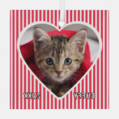 Custom Cat on Red and White Striped Heart on ガラスオーナメント (裏面)