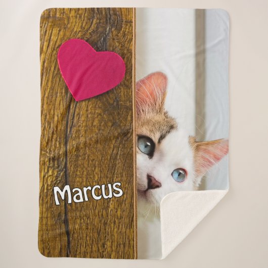 Custom Cat Photo Blanket with Pet's Name シェルパブランケット (正面)