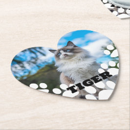 Custom Cat Photo Heart-Shaped Coasters with Name ペーパーコースター