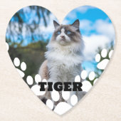 Custom Cat Photo Heart-Shaped Coasters with Name ペーパーコースター (正面)