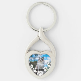 Custom Cat Photo Heart-Shaped Keychain with Name キーホルダー