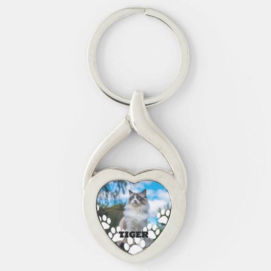 Custom Cat Photo Heart-Shaped Keychain with Name キーホルダー (正面)