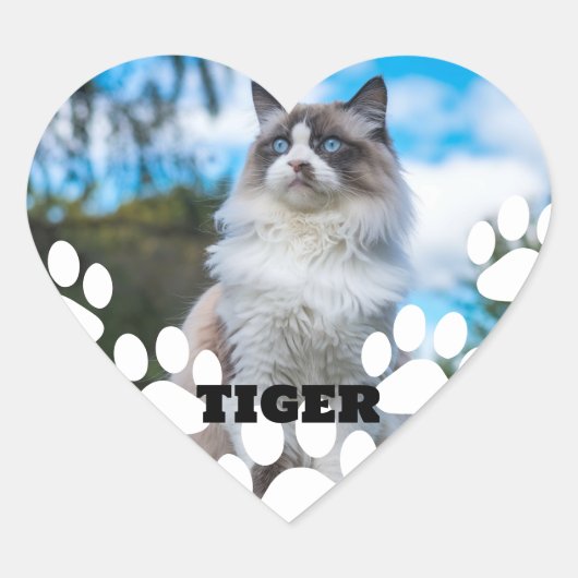 Custom Cat Photo Heart Sticker with Name ハートシール (正面)