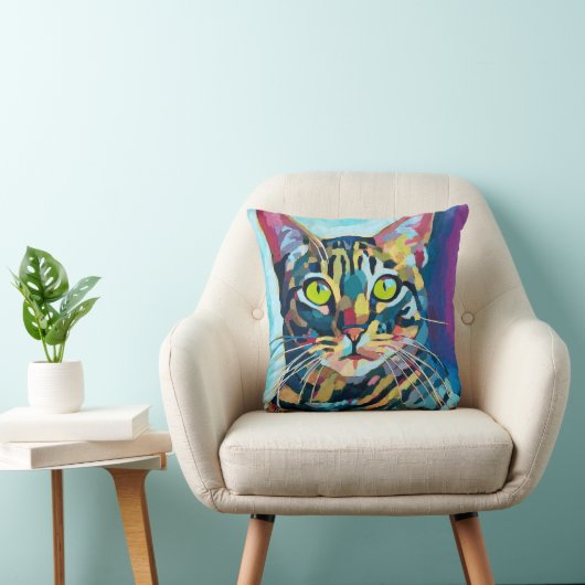 Custom Cat Portrait Painting -Forever Loved Pet クッション (椅子)