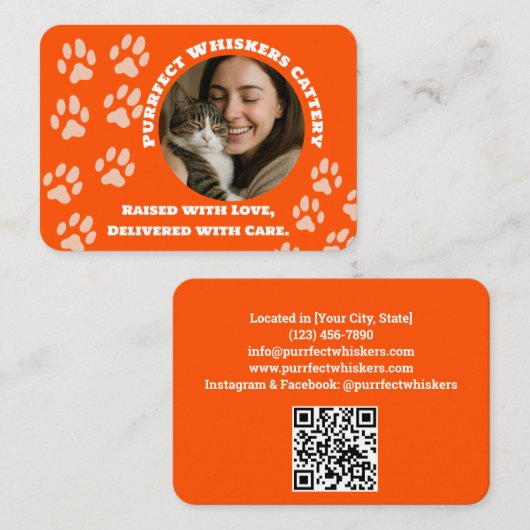 Custom Cattery Business Card – Orange  名刺 (正面/裏面)