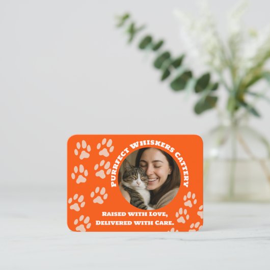 Custom Cattery Business Card – Orange  名刺 (スタンド正面)