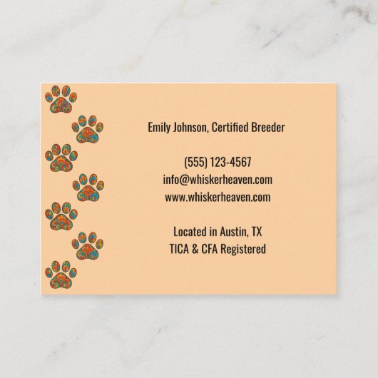 Custom Cattery Business Card with Photo  名刺 (裏面)
