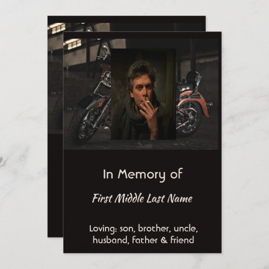 Custom Celebration of Life Service Invite Biker 招待状 (正面/裏面)