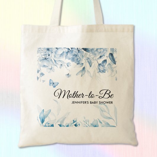 Custom Charming Blue Fine Art Florals Baby Shower トートバッグ
