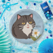 Custom Charming Cute Gray Cat & Chamomile FLower ペーパープレート (パーティー)