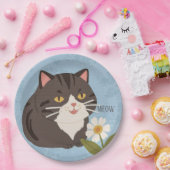 Custom Charming Cute Gray Cat & Chamomile FLower ペーパープレート (パーティー)