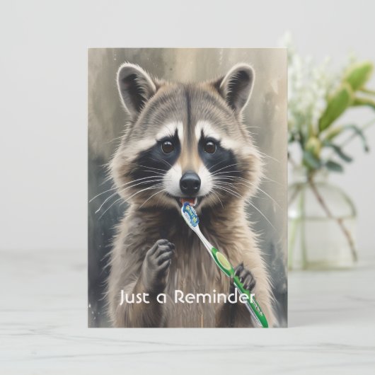 Custom Check up Reminder Dentist Fun Raccoon 招待状 (スタンド正面)