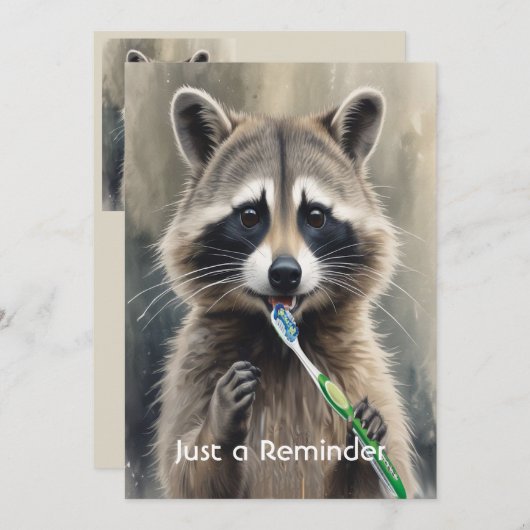 Custom Check up Reminder Dentist Fun Raccoon 招待状 (正面/裏面)