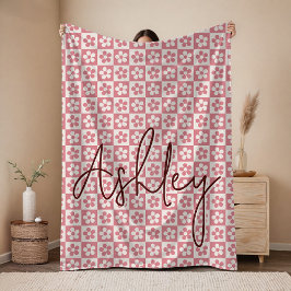 Custom Checkered Name Blanket for Mom or Auntie フリースブランケット