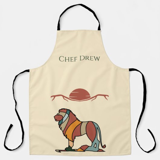 Custom Chef Name Lion Boho Mid Century BBQ Gift エプロン (正面)