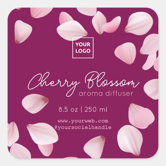 Custom Cherry Blossom Aroma Diffuser Label スクエアシール (正面)