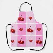 Custom Cherry Heart Checkerboard Pattern エプロン (正面)