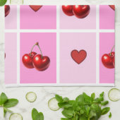 Custom Cherry Heart Checkerboard Pattern キッチンタオル (折り畳み)
