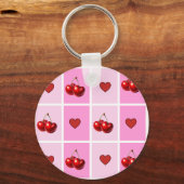 Custom Cherry Heart Checkerboard Pattern キーホルダー (正面)