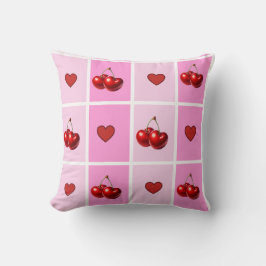 Custom Cherry Heart Checkerboard Pattern クッション