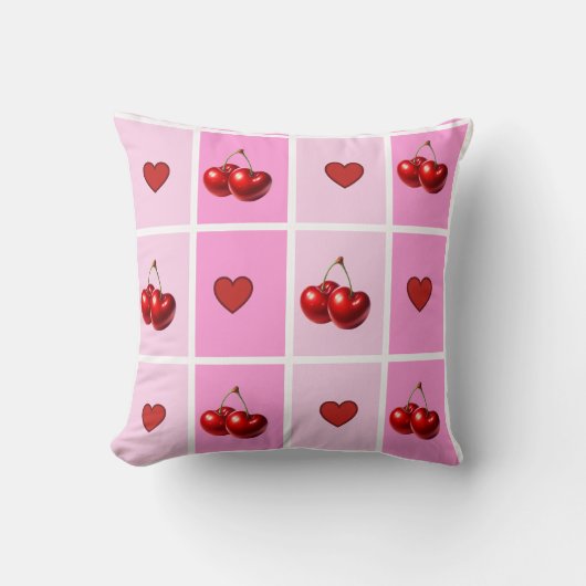 Custom Cherry Heart Checkerboard Pattern クッション (正面)