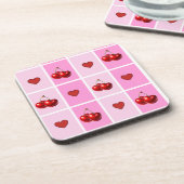 Custom Cherry Heart Checkerboard Pattern コースター (左側)