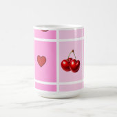Custom Cherry Heart Checkerboard Pattern コーヒーマグカップ (中央)