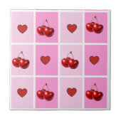 Custom Cherry Heart Checkerboard Pattern タイル (正面)