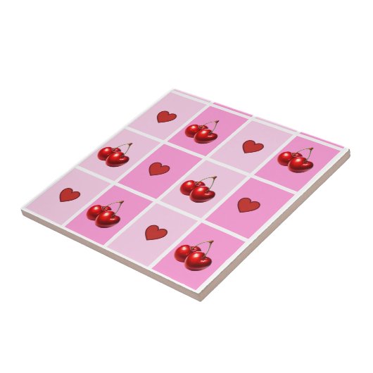 Custom Cherry Heart Checkerboard Pattern タイル (側面)