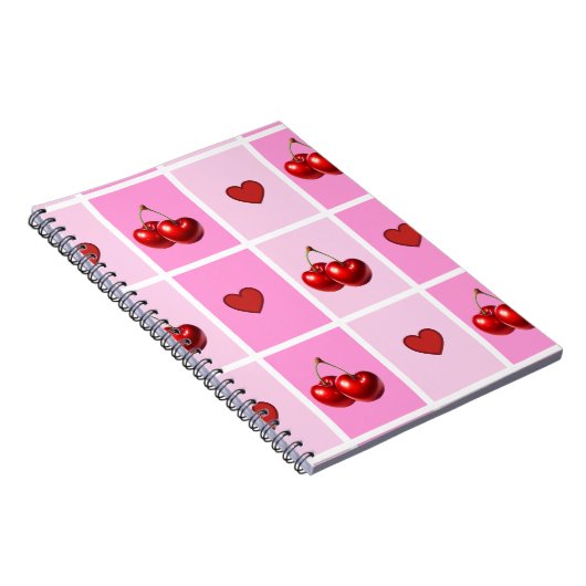 Custom Cherry Heart Checkerboard Pattern ノートブック (右側)