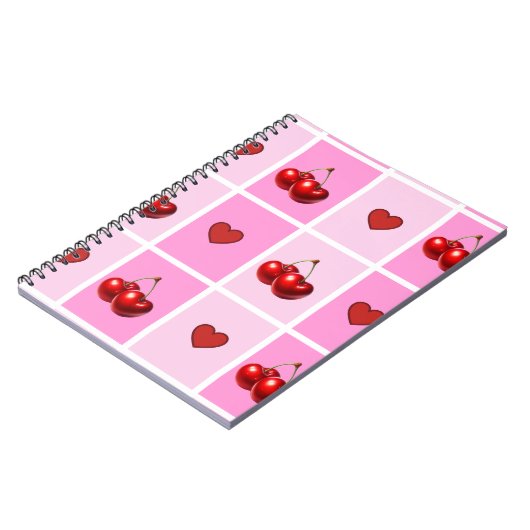 Custom Cherry Heart Checkerboard Pattern ノートブック (左側)