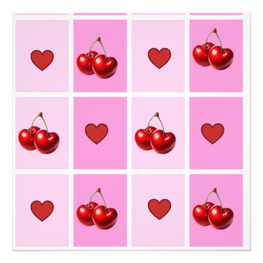 Custom Cherry Heart Checkerboard Pattern フォトプリント (正面)